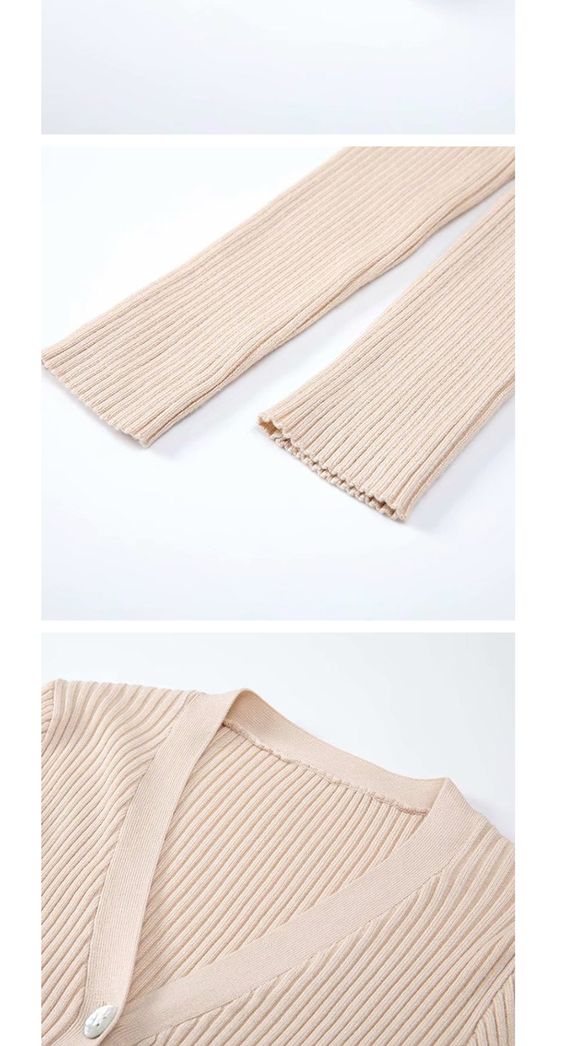 Fashion Cream Apricot V-neck Single-breasted Knit T-shirt,Sweater