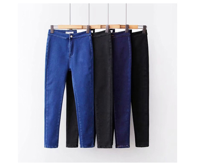 Fashion In Blue Washed High Waist Stretch Thick Jeans,Pants