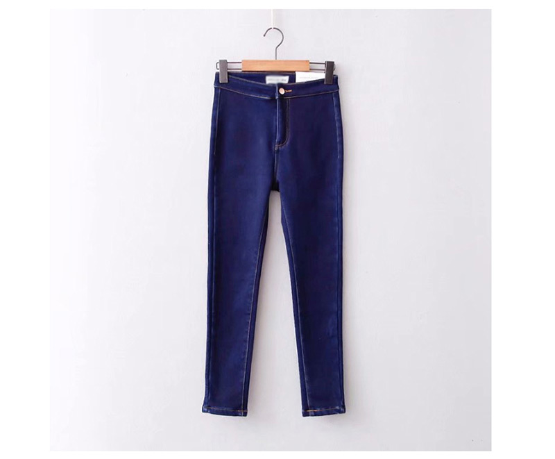 Fashion Dark Blue Washed High Waist Stretch Thick Jeans,Pants