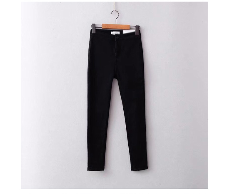 Fashion Black Washed High Waist Stretch Thick Jeans,Pants