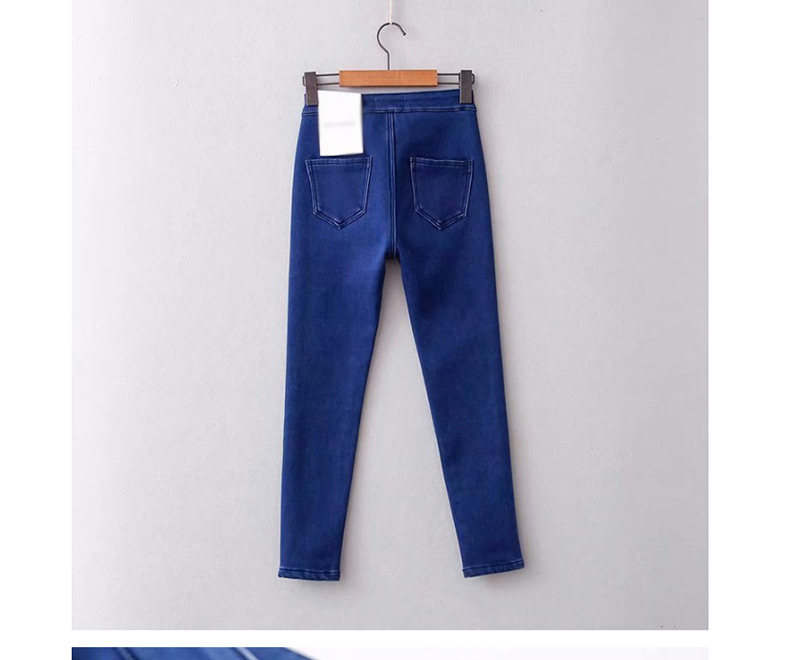 Fashion In Blue Washed High Waist Stretch Thick Jeans,Pants