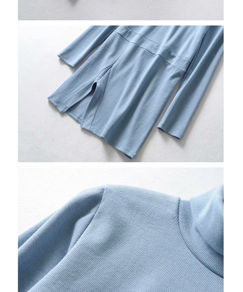 Fashion Smoky Blue Threaded Zip Open Dress,Mini & Short Dresses