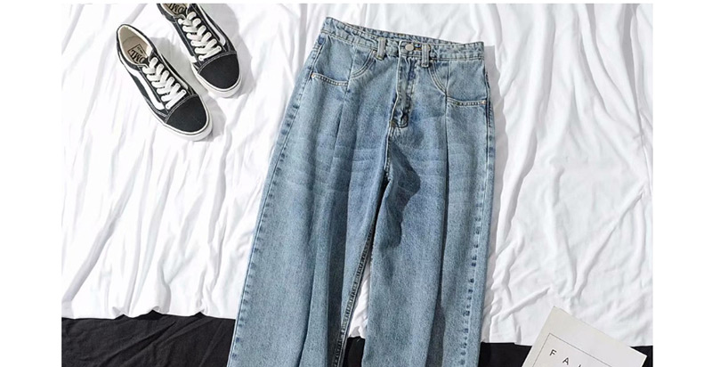 Fashion Blue Washed High-rise Wide-leg Jeans,Pants