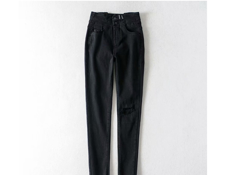 Fashion Black Washed High-elastic High-waisted Jeans,Pants