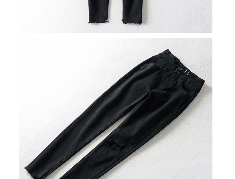 Fashion Black Washed High-elastic High-waisted Jeans,Pants