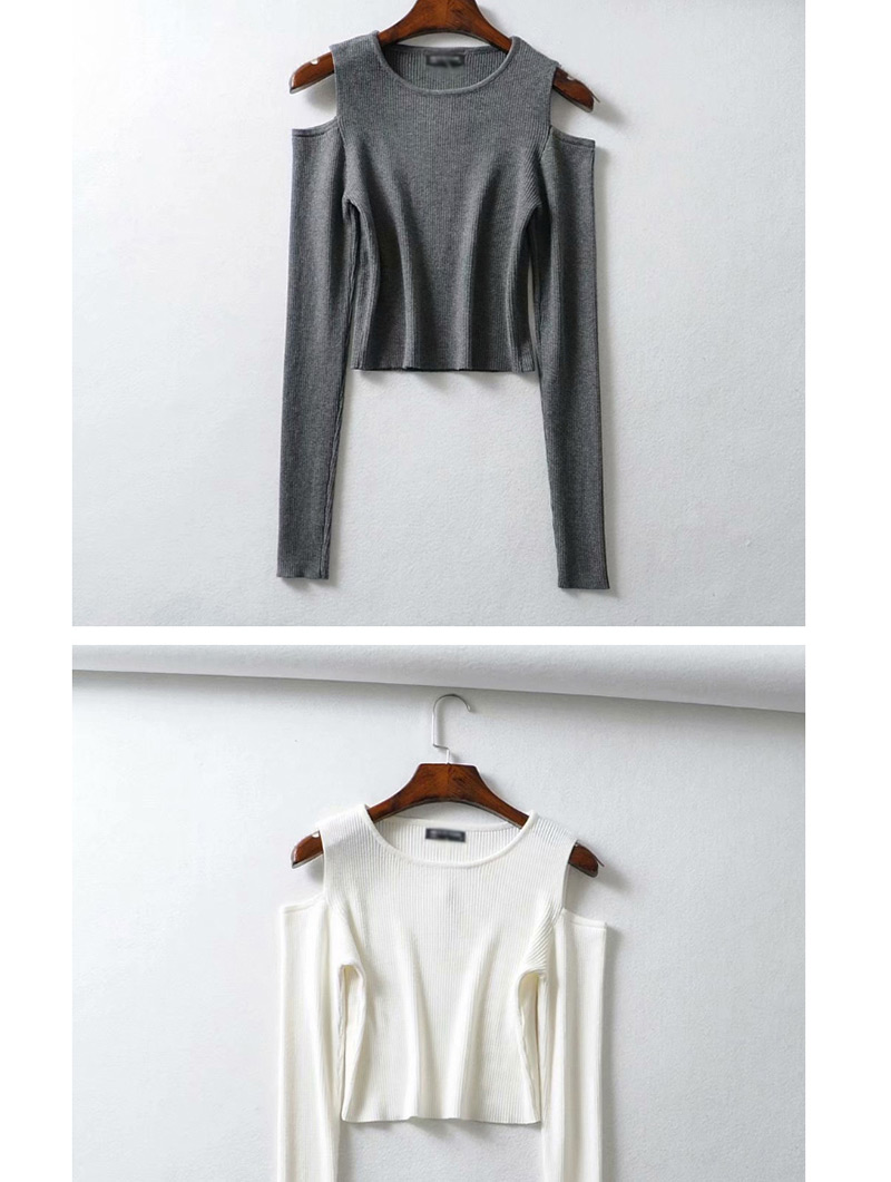 Fashion Gray Off-the-shoulder Long Sleeve Pullover,Sweater