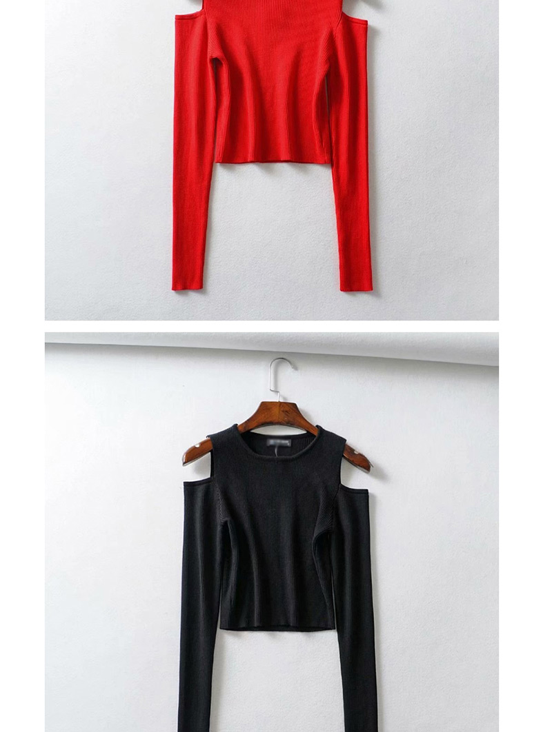 Fashion Red Off-the-shoulder Long Sleeve Pullover,Sweater