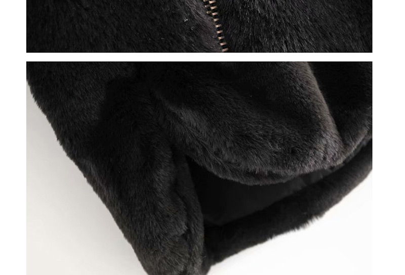 Fashion Black Hooded Fur Zip Coat,Coat-Jacket