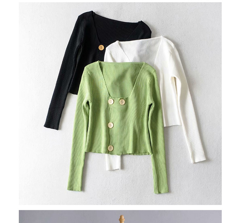Fashion Green Buttoned Knit Sweater,Sweater