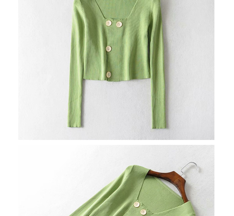 Fashion Green Buttoned Knit Sweater,Sweater