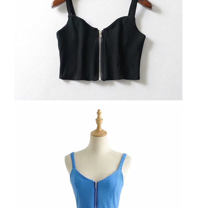 Fashion Black Zippered Knit Vest,Tank Tops & Camis