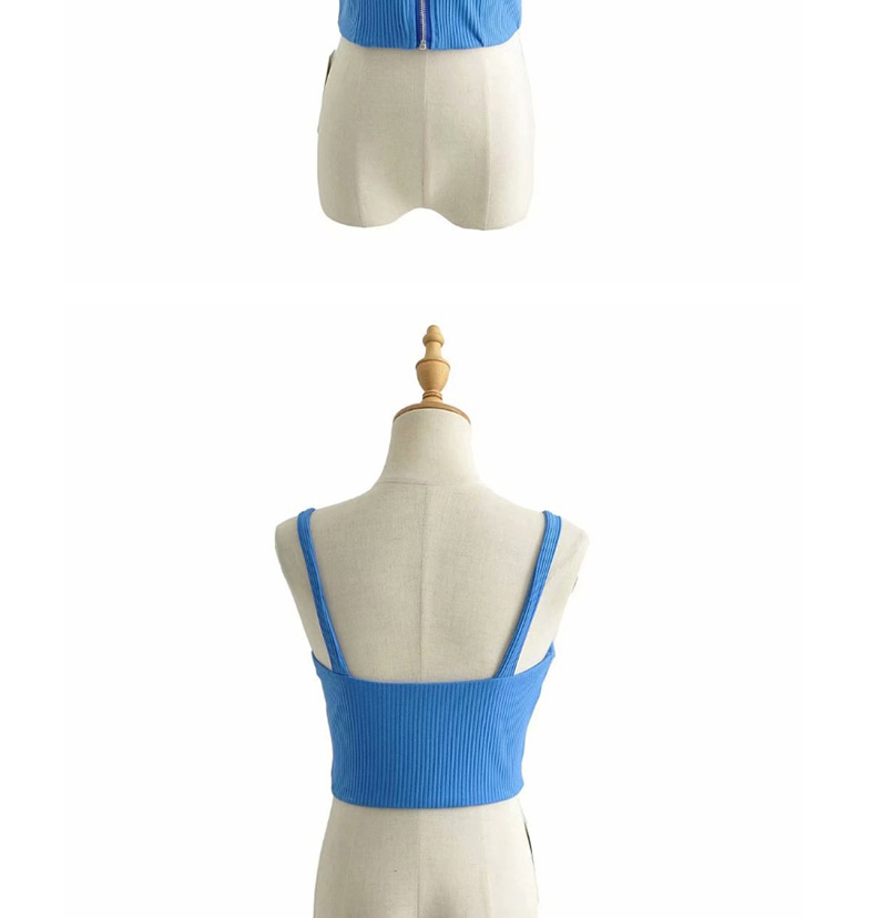 Fashion Blue Zippered Knit Vest,Tank Tops & Camis