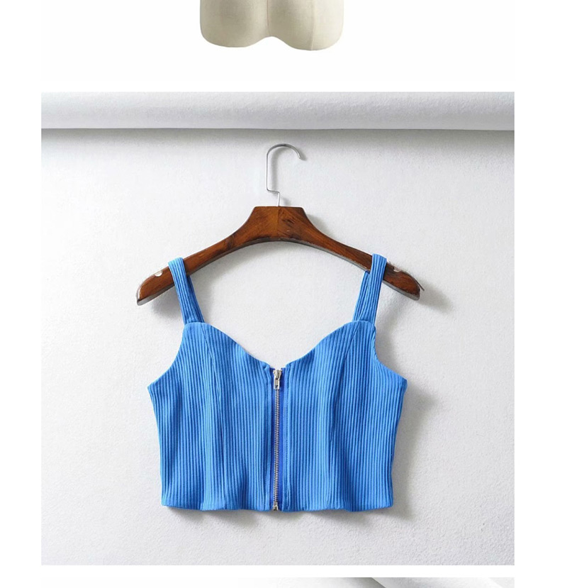 Fashion Blue Zippered Knit Vest,Tank Tops & Camis