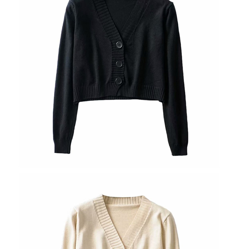 Fashion Black V-neck Single-breasted Sweater,Sweater