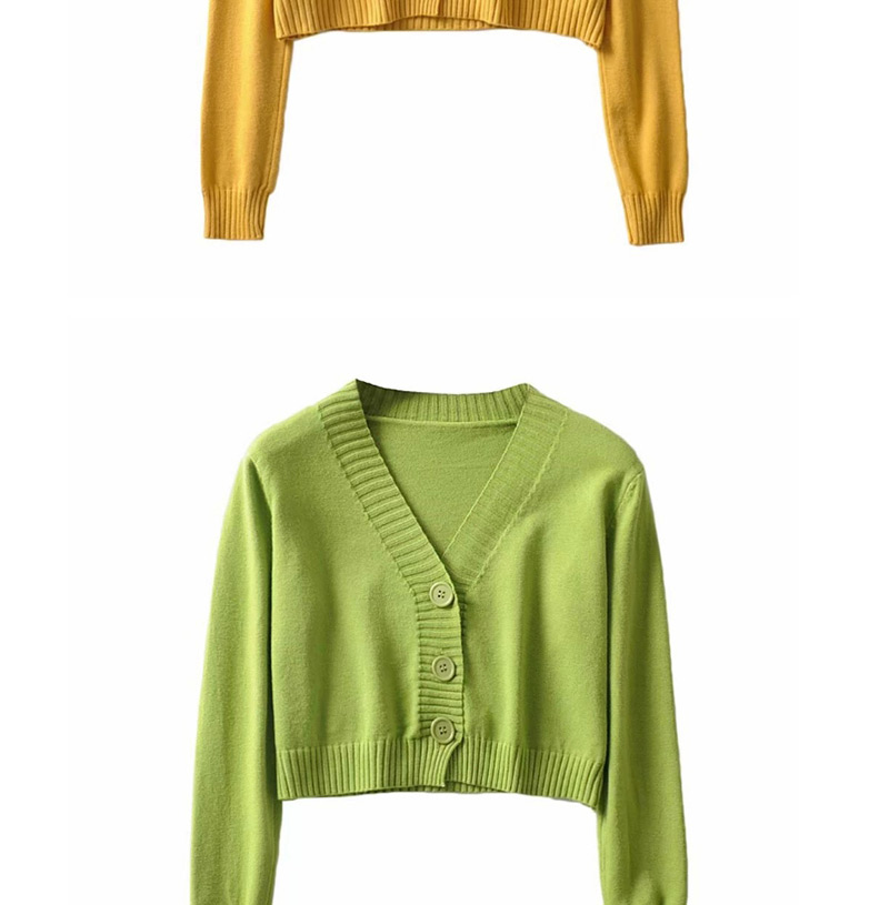 Fashion Green V-neck Single-breasted Sweater,Sweater