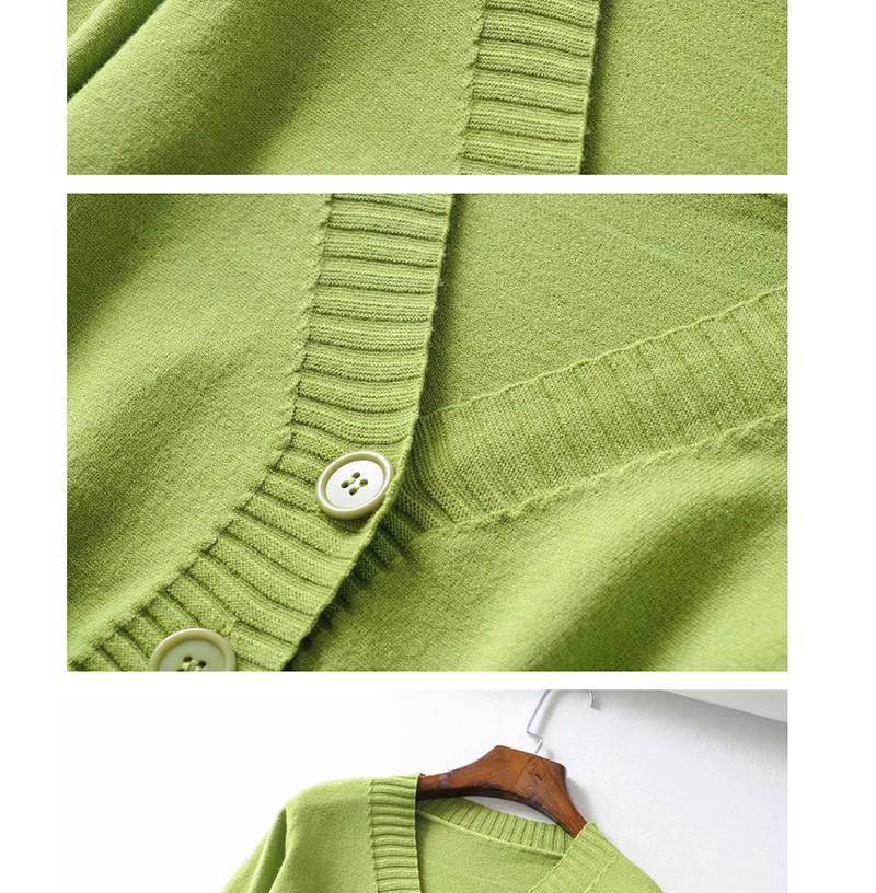 Fashion Green V-neck Single-breasted Sweater,Sweater