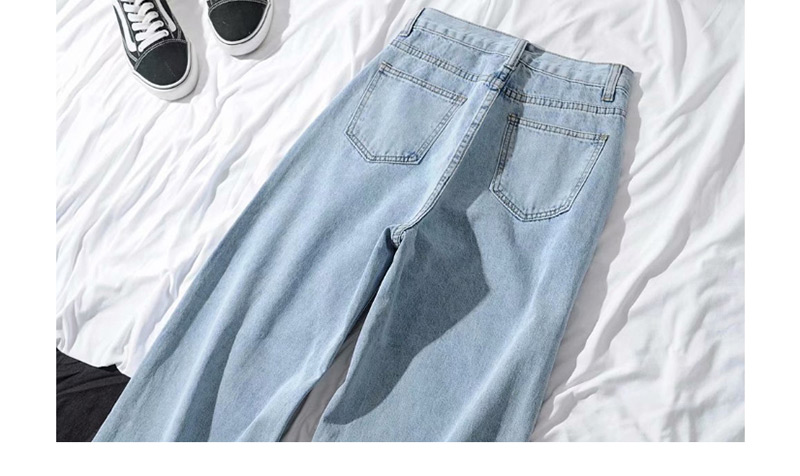 Fashion Blue Washed Pocket White High Waist Wide Leg Jeans,Denim