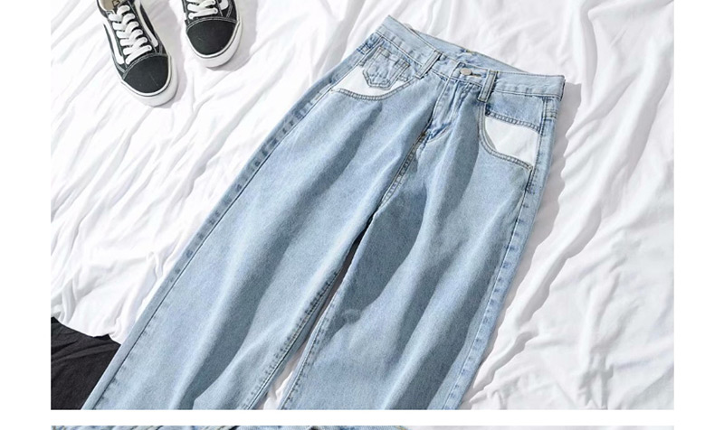 Fashion Blue Washed Pocket White High Waist Wide Leg Jeans,Denim