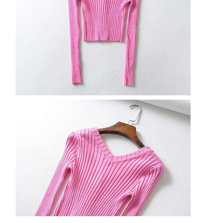 Fashion Rose Red Knit V-neck Single-breasted Sweater,Sweater
