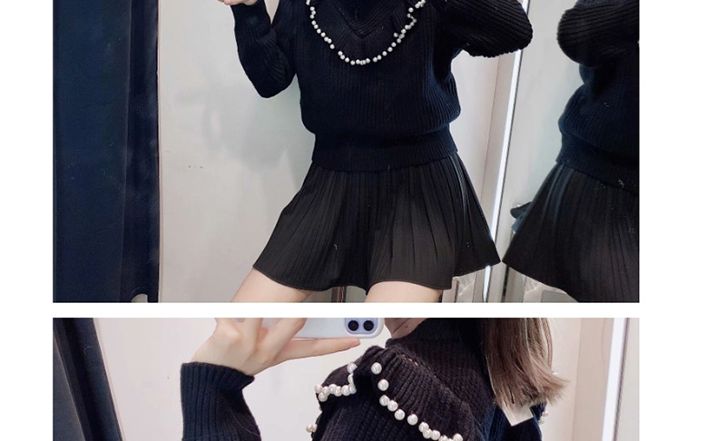 Fashion Black Pearl Laminated Sweater,Sweater