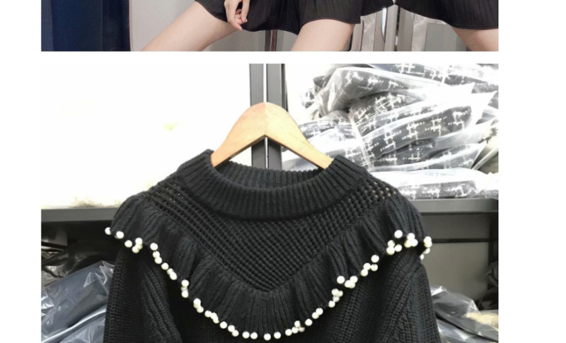 Fashion Black Pearl Laminated Sweater,Sweater