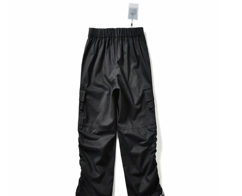 Fashion Black Drawstring Multi-pocket Overalls,Pants