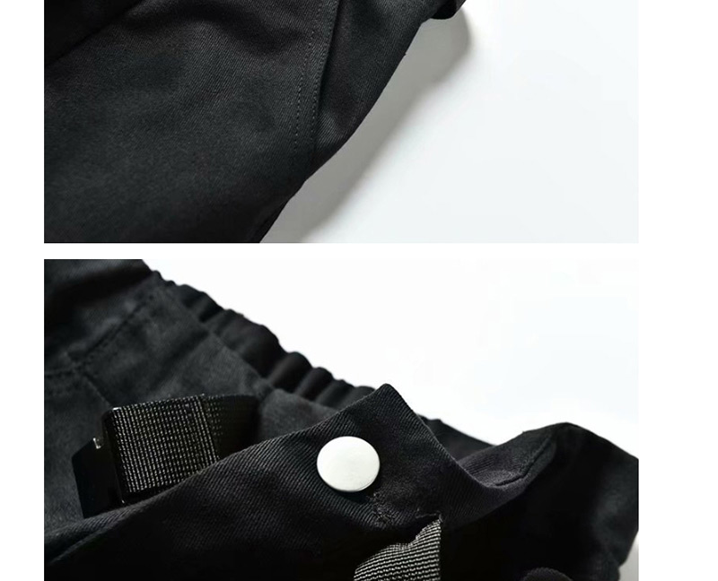 Fashion Black Drawstring Multi-pocket Overalls,Pants