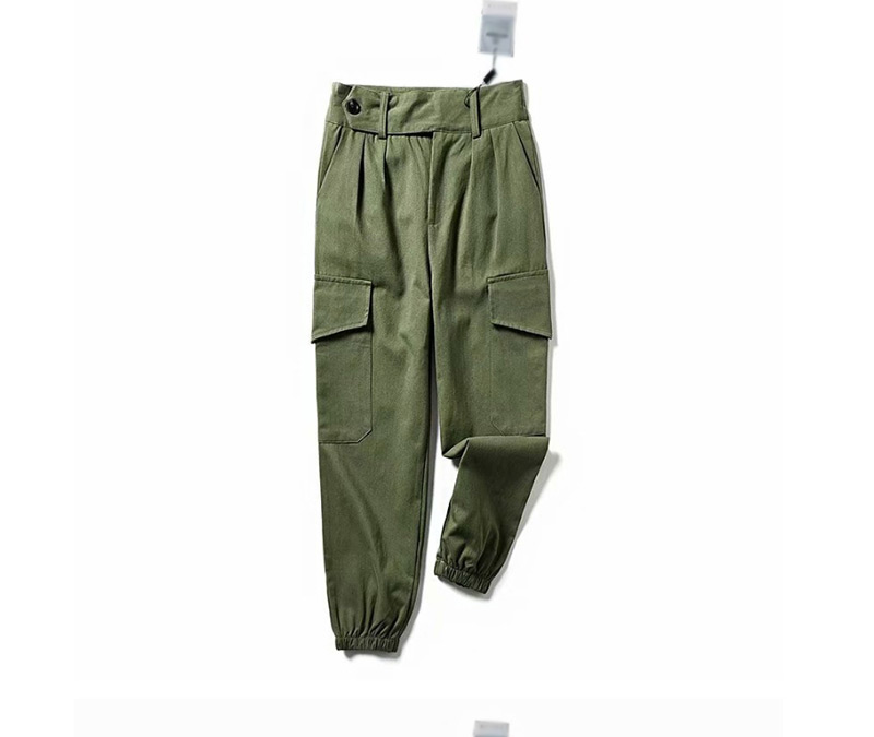 Fashion Army Green Closed Straight Overalls,Pants