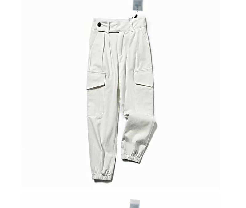 Fashion White Closed Straight Overalls,Pants