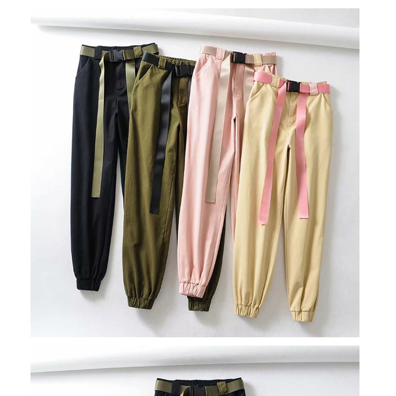 Fashion Pink Contrast Tie Straight Pants,Pants