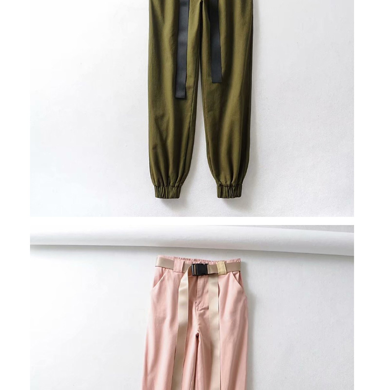 Fashion Pink Contrast Tie Straight Pants,Pants