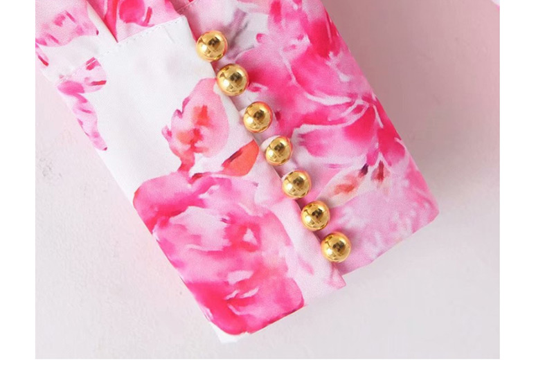 Fashion Pink Puff Sleeve Flower Print Dress,Mini & Short Dresses