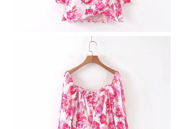 Fashion Pink Puff Sleeve Flower Print Dress,Mini & Short Dresses