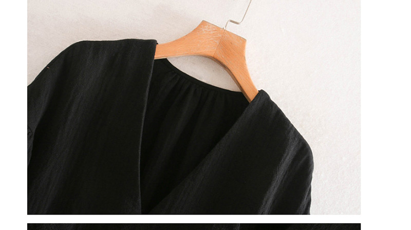 Fashion Black V-neck Fluffy Long-sleeved Dress,Mini & Short Dresses