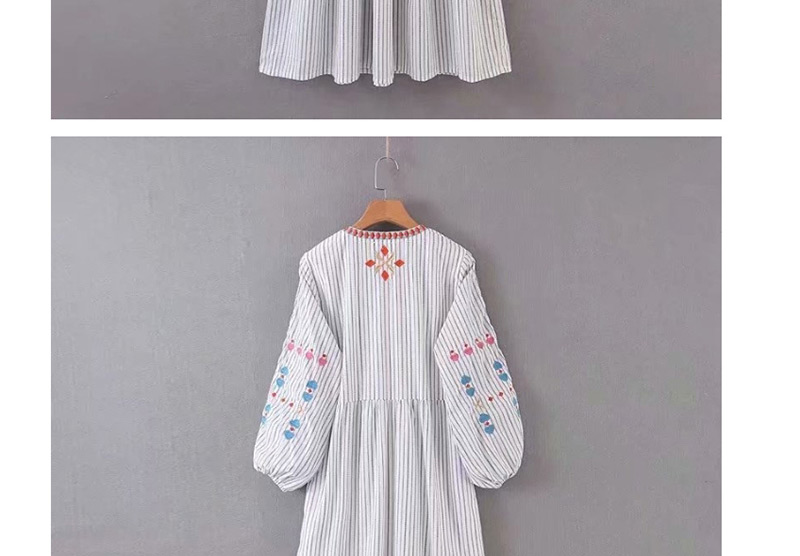 Fashion White Embroidered Striped Fringe Dress,Long Dress