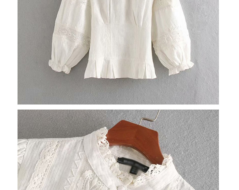 Fashion White Embroidered Openwork Stitching Single-breasted Shirt,Blouses