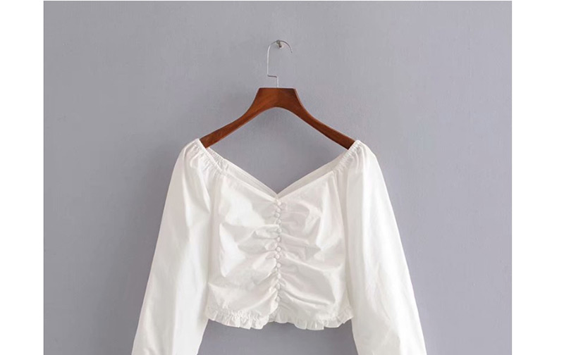 Fashion White Generous Collar Single-breasted Ruffled Shirt,Blouses