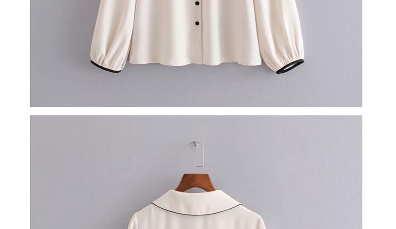 Fashion White Pearl Lapel Edging Shirt,Blouses