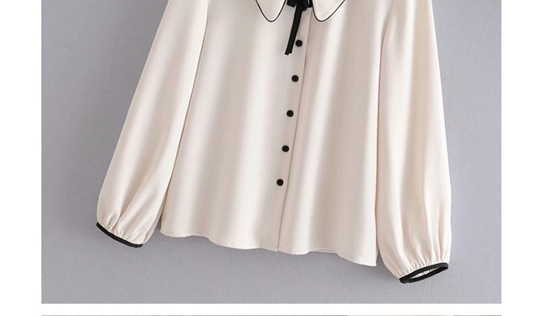 Fashion White Pearl Lapel Edging Shirt,Blouses