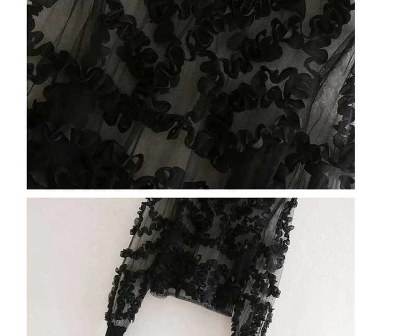 Fashion Black Stitching Translucent Disc Flower Shirt,Blouses