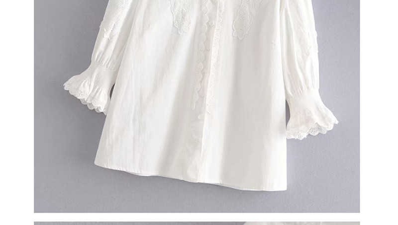 Fashion White Embroidered Lace Solid Color Shirt,Blouses