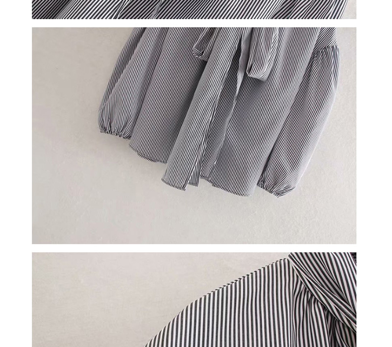 Fashion Black Bow Tie Striped Shirt,Blouses
