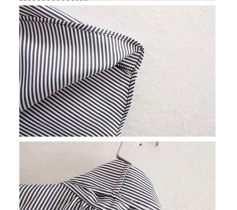 Fashion Black Bow Tie Striped Shirt,Blouses