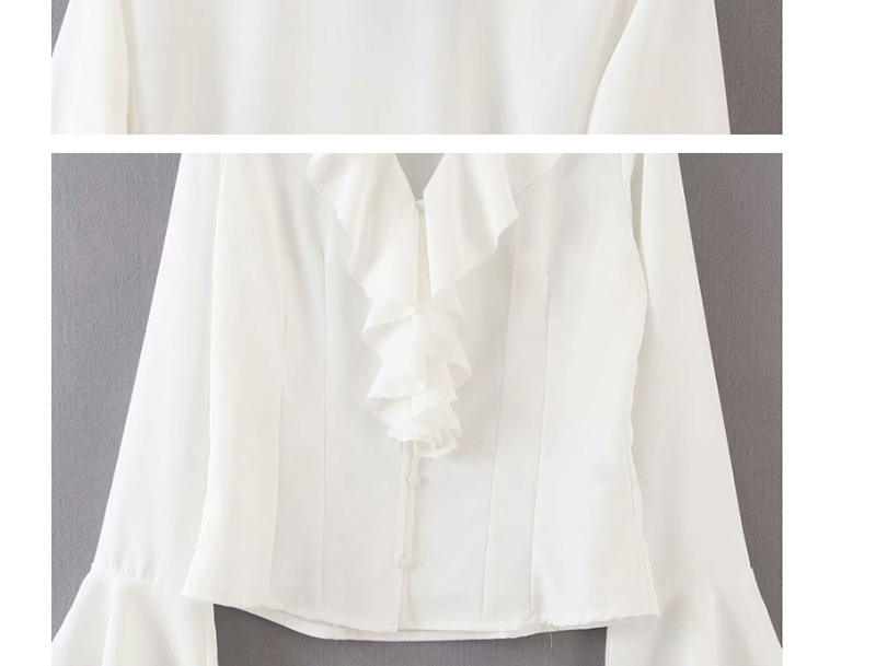 Fashion White Ruffled Trumpet Sleeve V-neck Shirt,Blouses