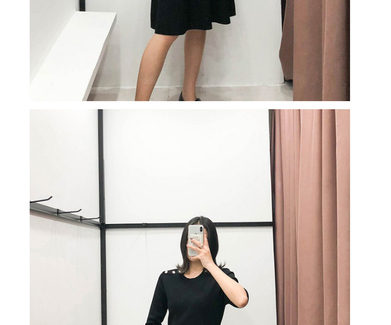 Fashion Black Knitted Round Neck Studded Sweater Dress,Long Dress