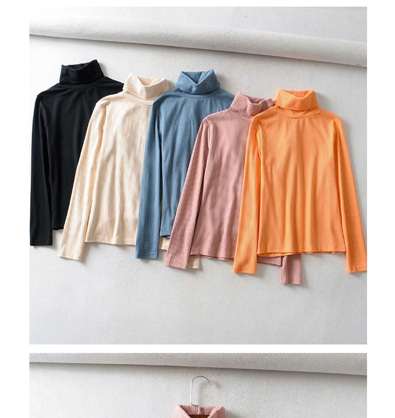 Fashion Orange Threaded Turtleneck T-shirt,Sweater