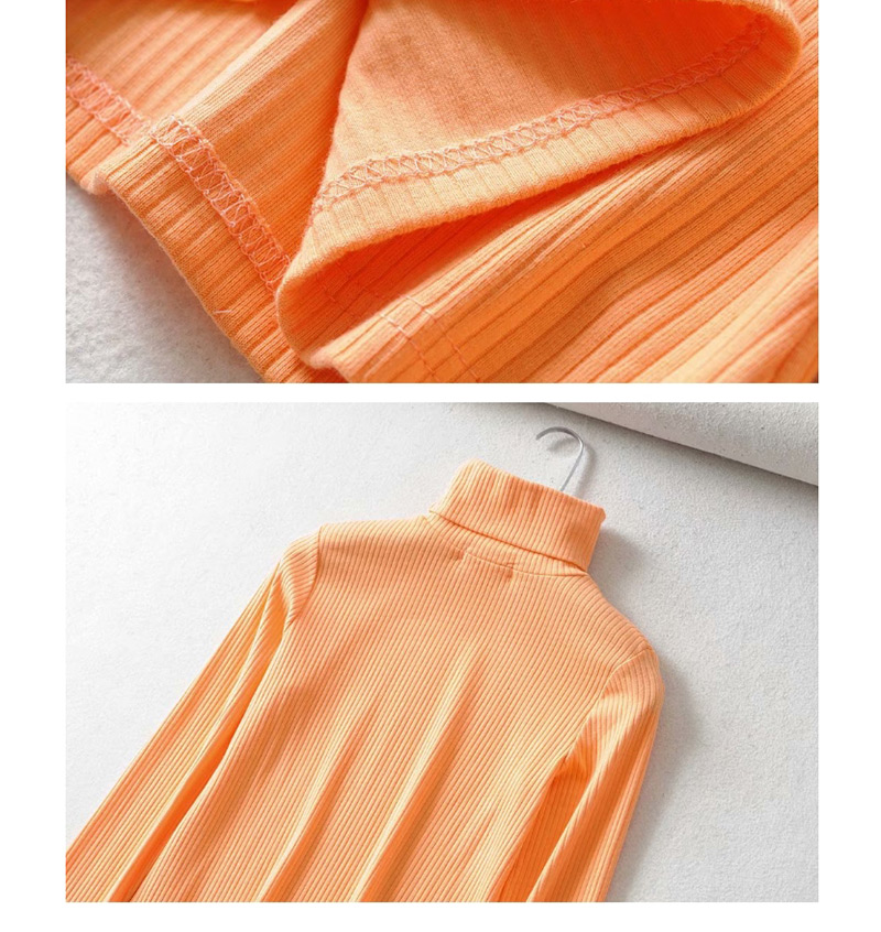 Fashion Orange Threaded Turtleneck T-shirt,Sweater