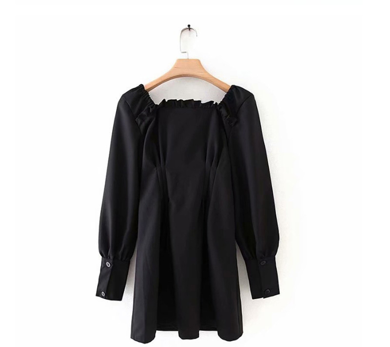 Fashion Black Square Collar Buckled Waist Dress,Mini & Short Dresses