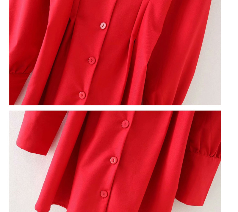 Fashion Red Square Collar Buckled Waist Dress,Mini & Short Dresses
