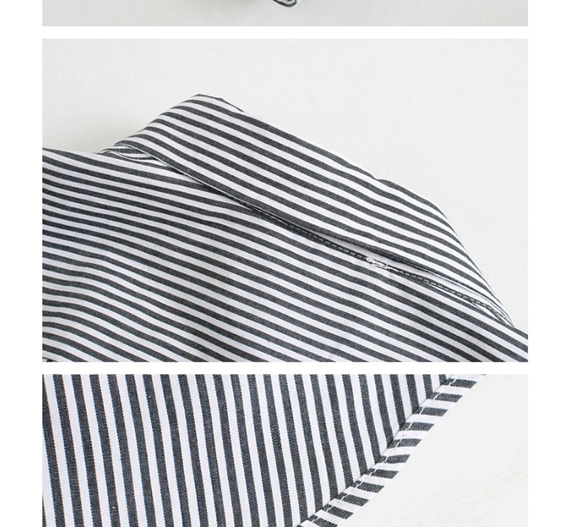 Fashion Black And White Wide Collar Striped Shirt,Blouses